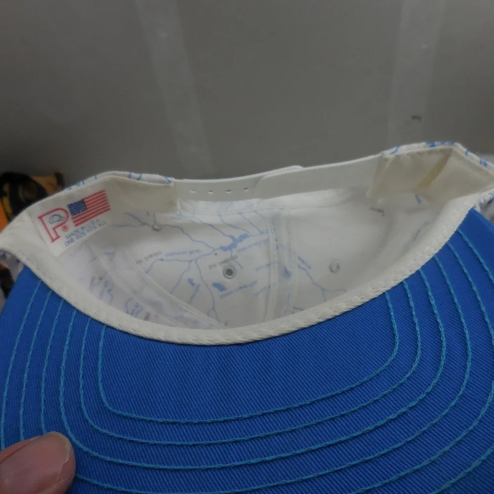 Vintage Fishin Colorado Snapback Hat Map Print Blue White Trucker Cap USA Made